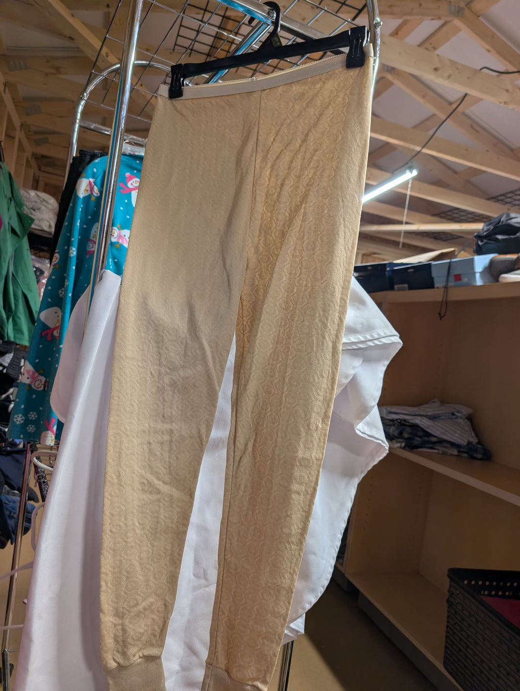 Beige Textured thermal  Pants with Elastic Cuffs - Image 1