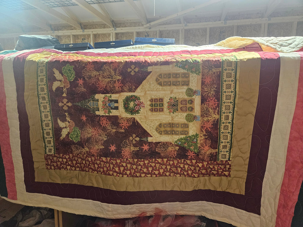 Colorful Patchwork Quilt with Church Design - Image 2