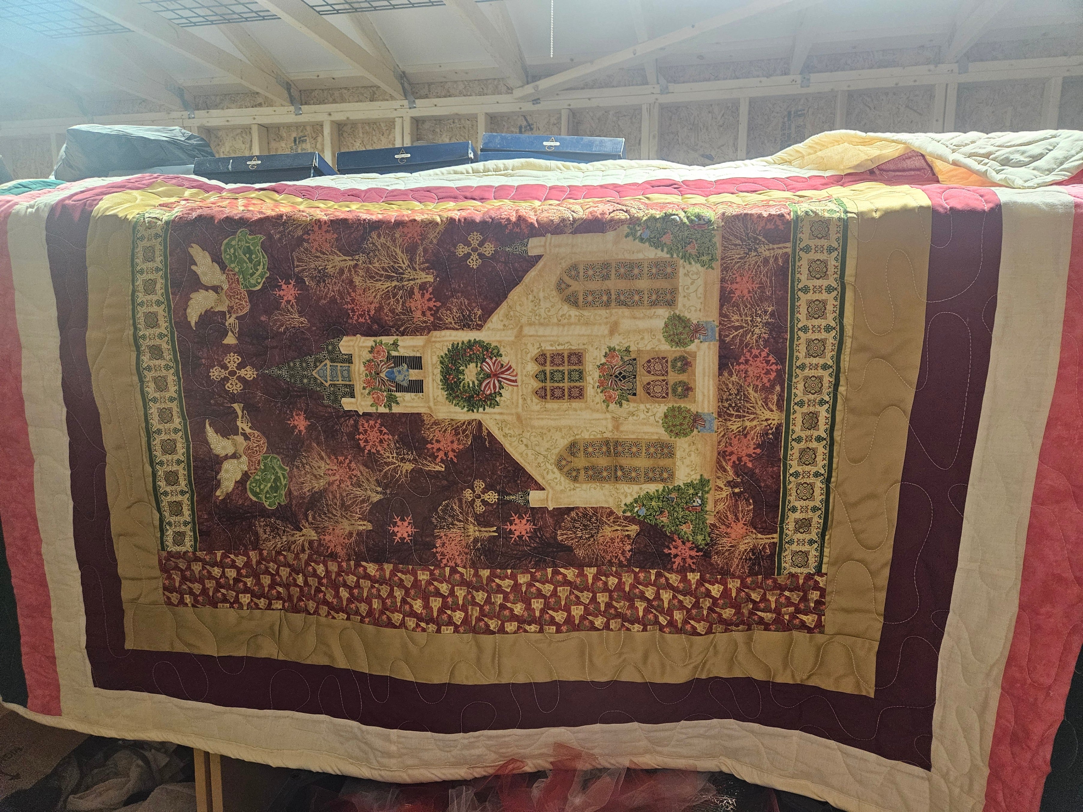 Colorful Patchwork Quilt with Church Design - Image 2
