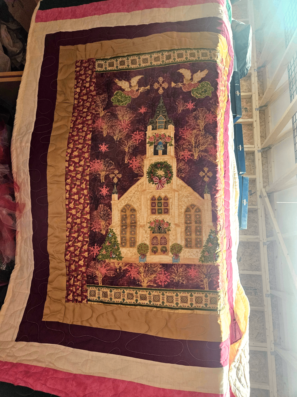 Colorful Patchwork Quilt with Church Design - Image 1