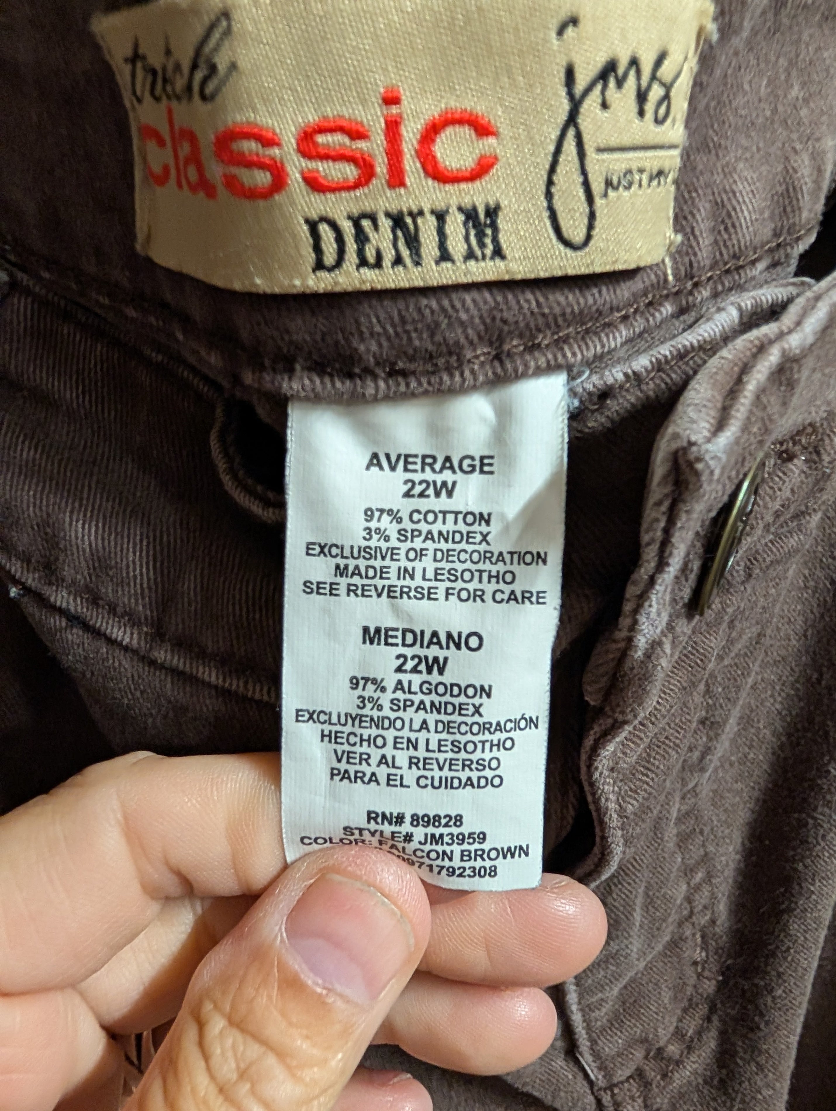 JMS Classic Denim Stretch Jeans 22W Falcon Brown - Image 3