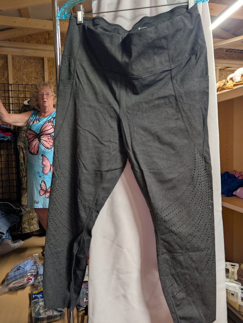 Members mark Women's Grey Athletic Leggings with Perforated Design - Image 1