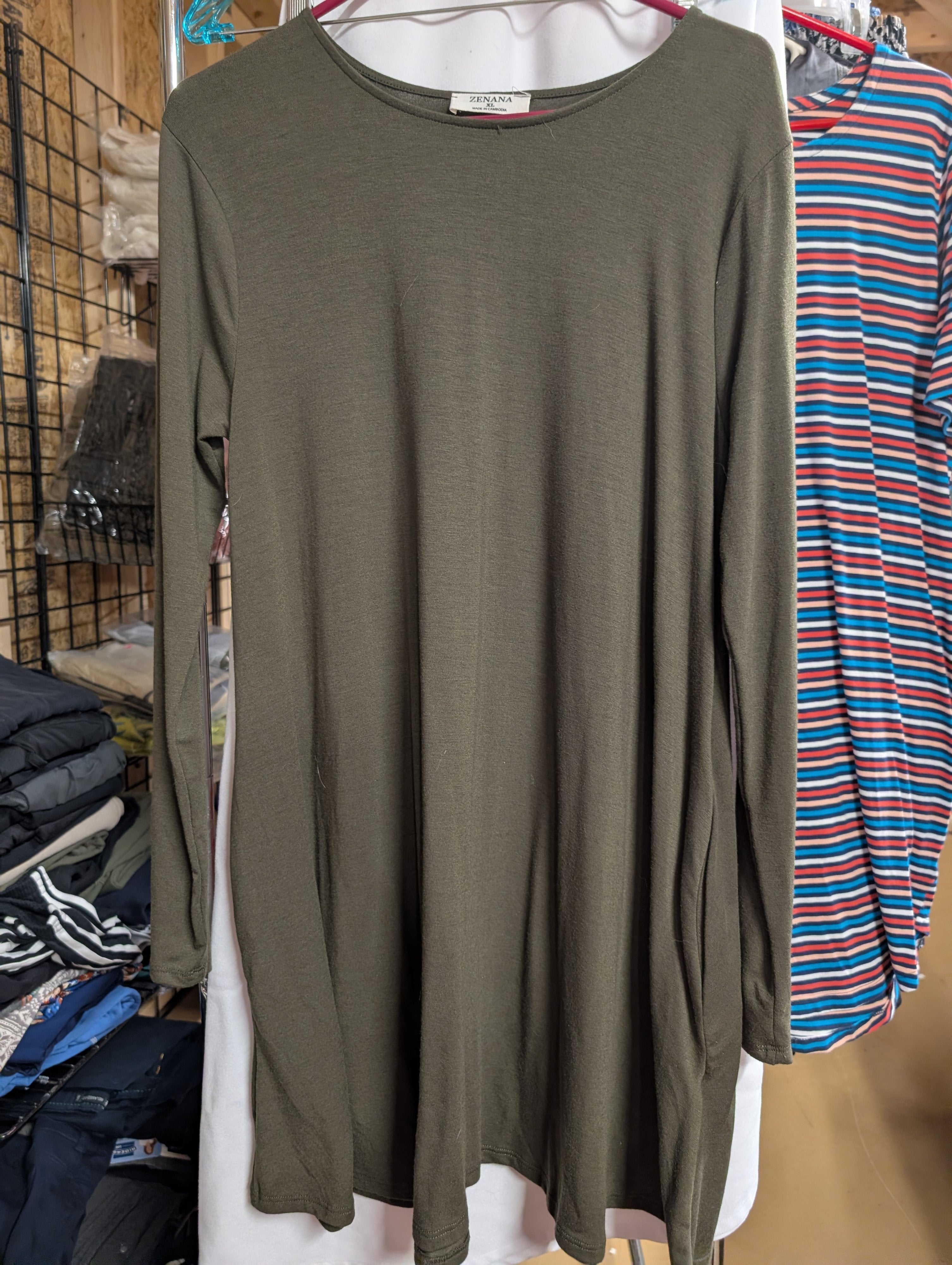 Zenana Long Sleeve Dress XL Green - Image 1