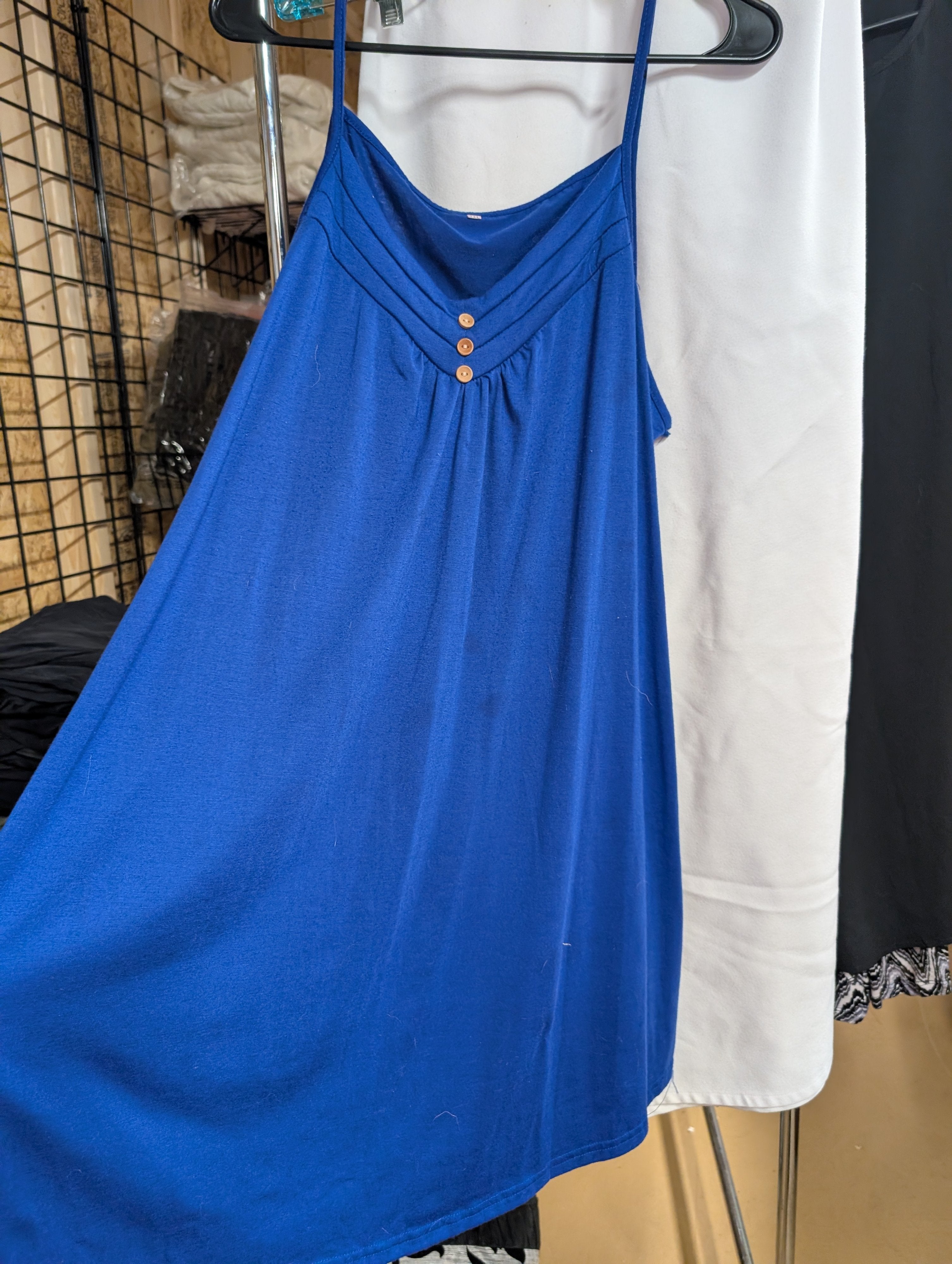 Women's Blue Sleeveless Dress 2XL with Button Detail - Image 1