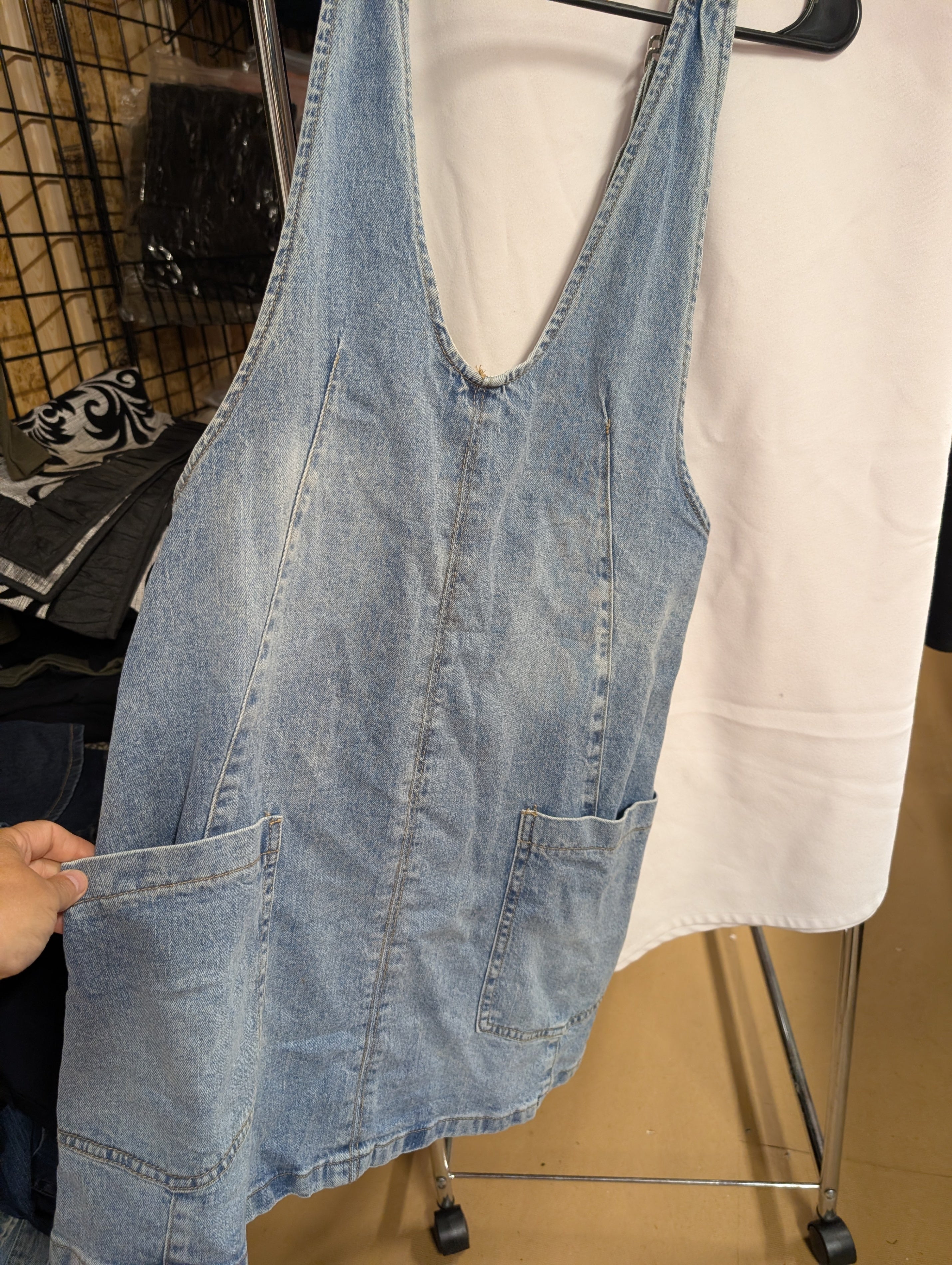 Denim Sleeveless Dress with Pockets - Image 1
