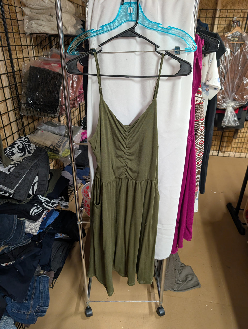 Yathon Green Sleeveless Dress with Pockets - Image 1