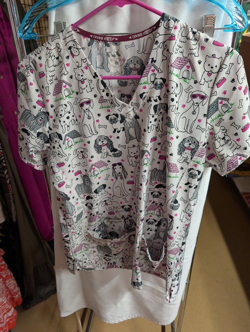 Cassandra O Dog Print Scrub Top Small - Image 1