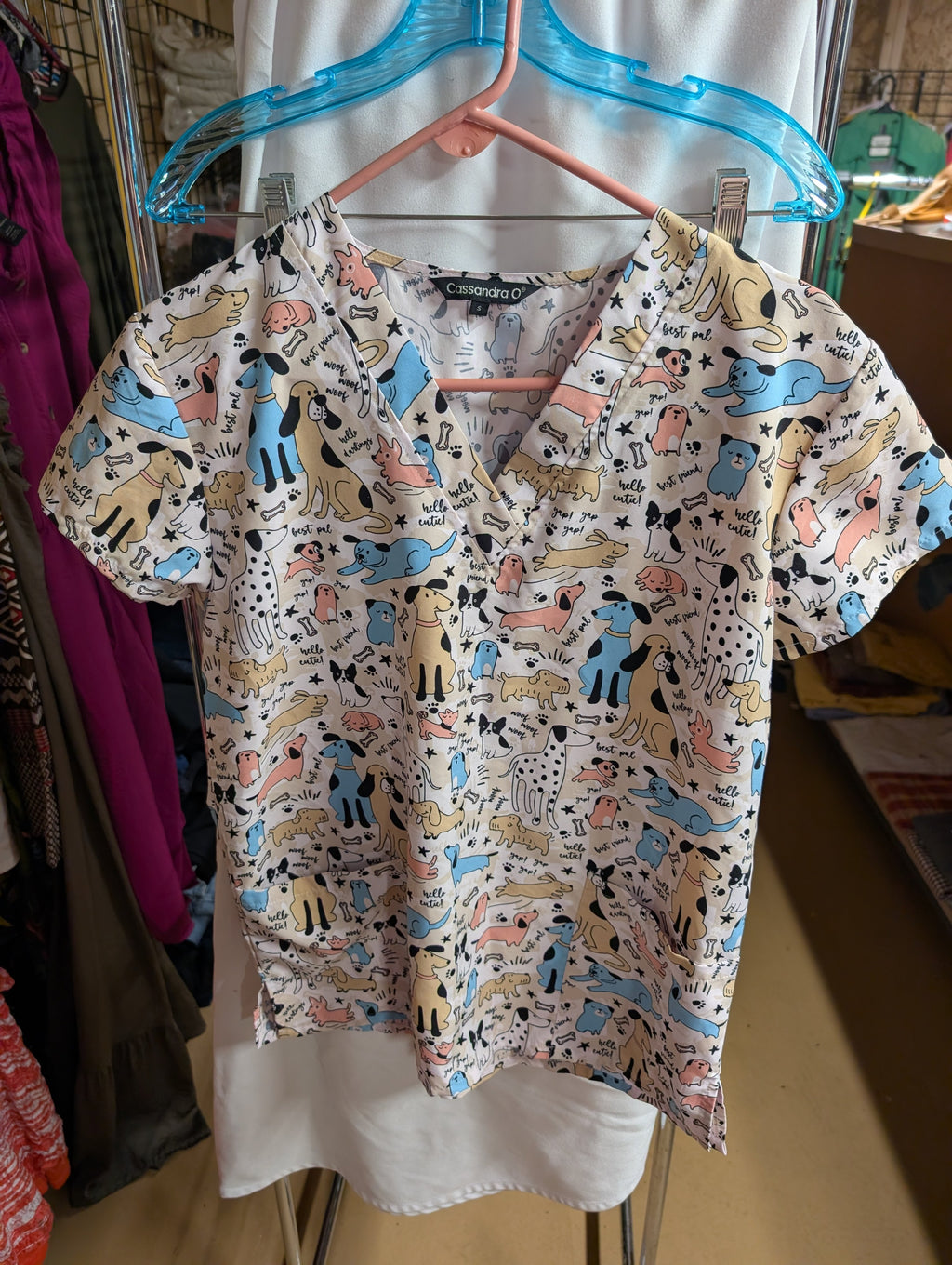 Cassandra O Dog Print Scrub Top Small - Image 1