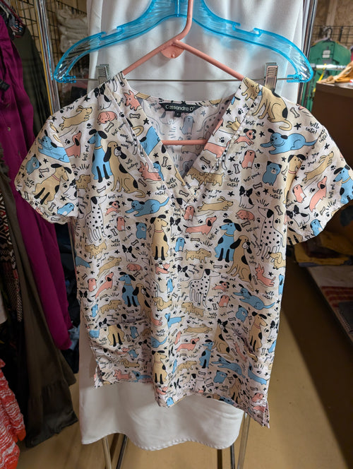 Cassandra O Dog Print Scrub Top Small - Image 1