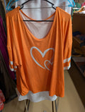 Orange Heart Print 5XL Women's Top - Image 1