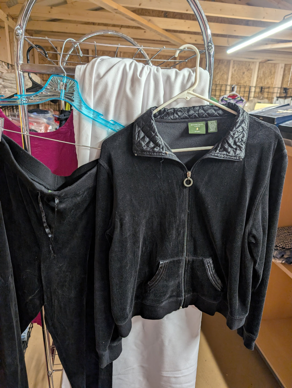 Mountain Lake Sport Black Velour Tracksuit Large Petite - Image 2