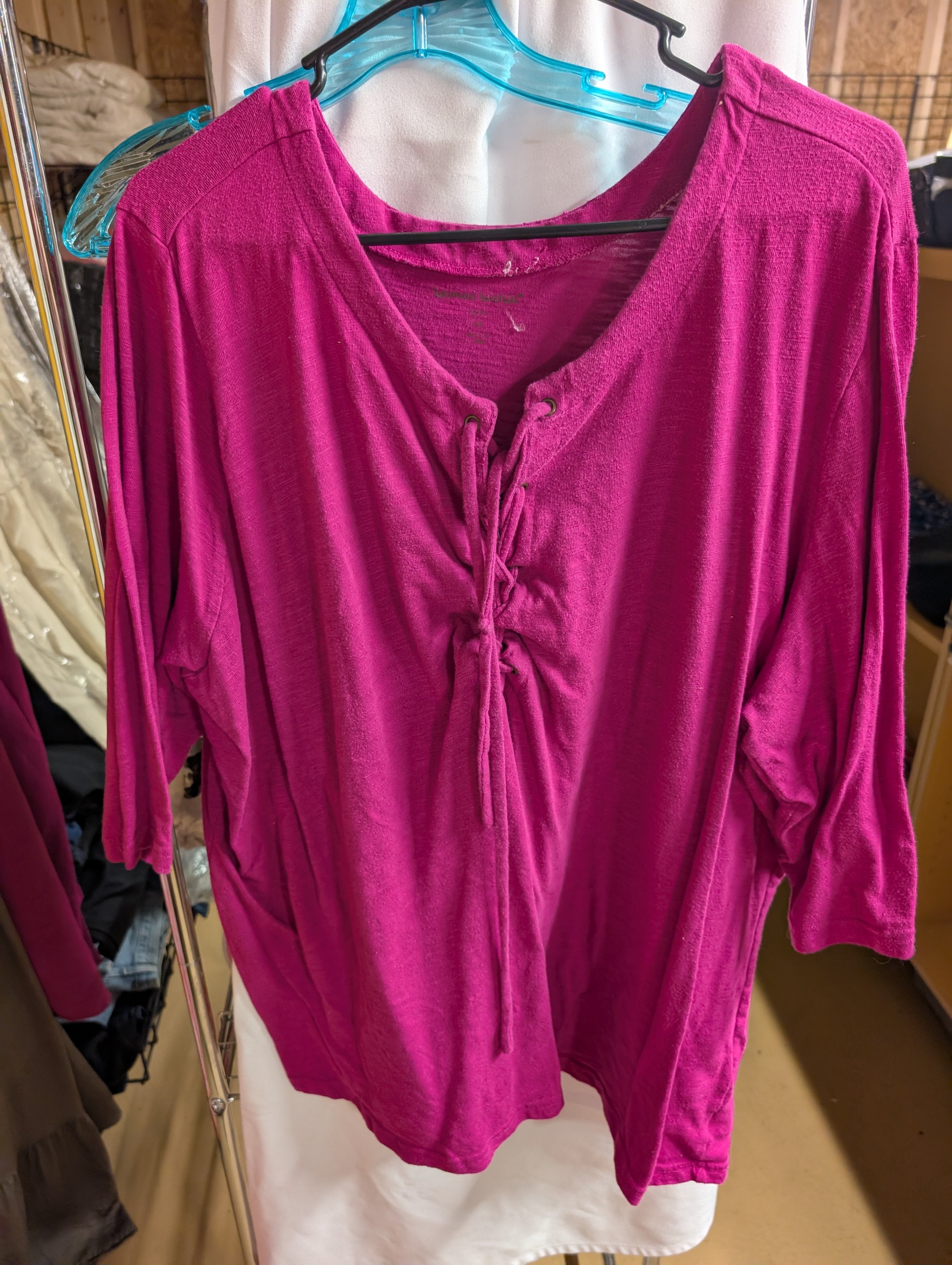 Woman Within 3X Pink Lace-Up Top - Image 1
