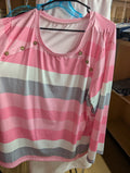 Striped Long Sleeve Top 5XL Pink Gray - Image 1