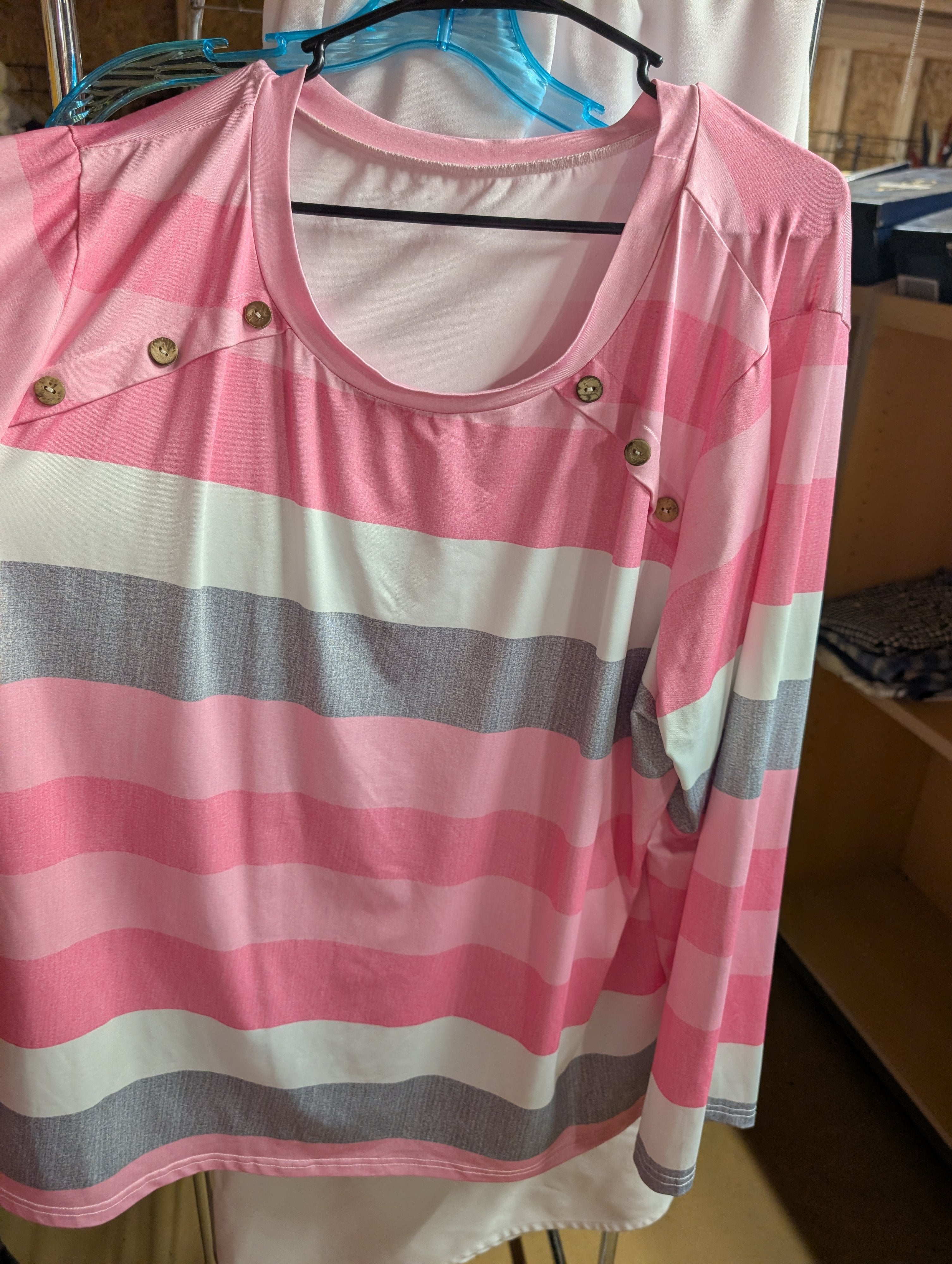Striped Long Sleeve Top 5XL Pink Gray - Image 1