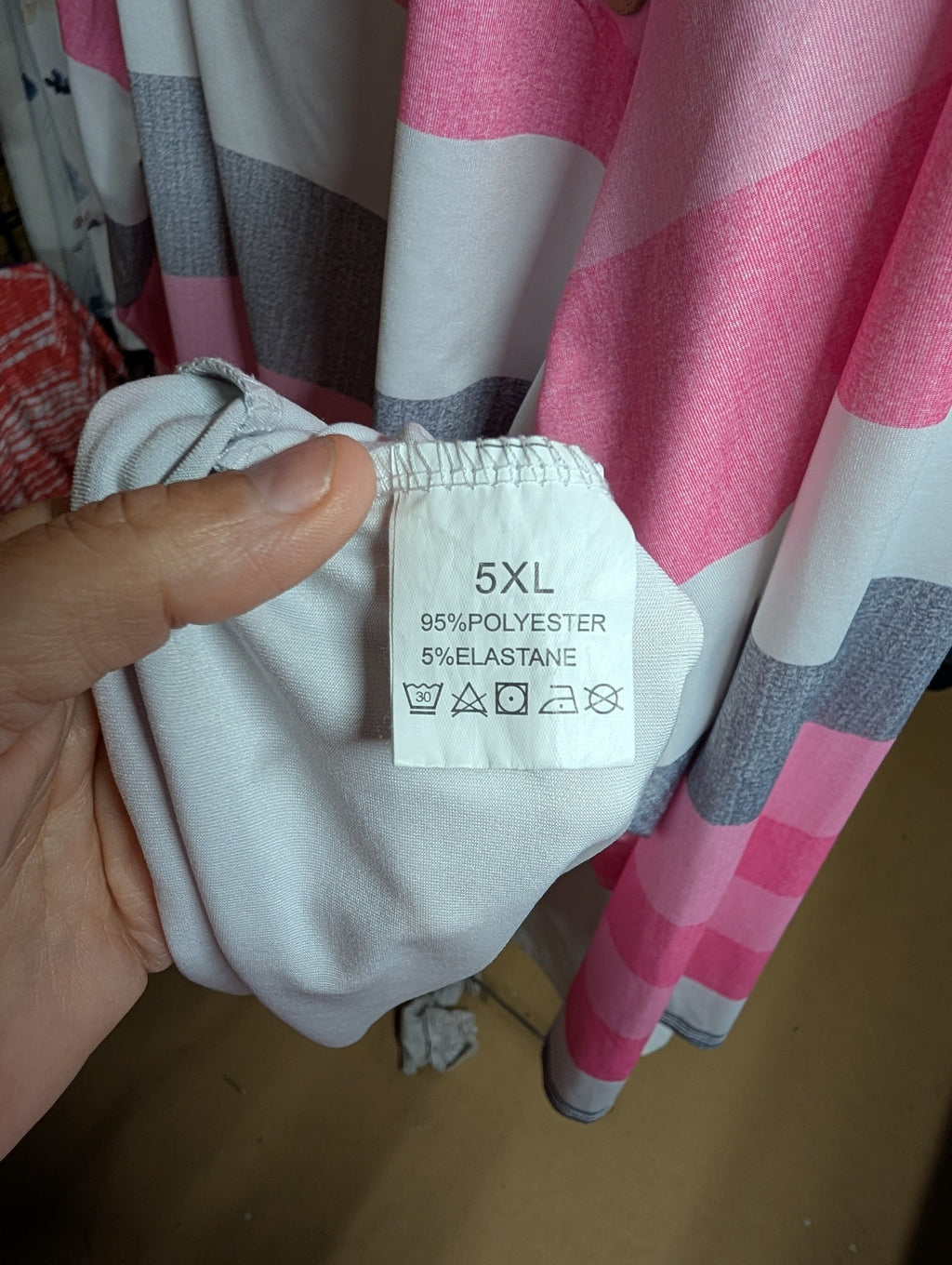 Striped Long Sleeve Top 5XL Pink Gray - Image 2