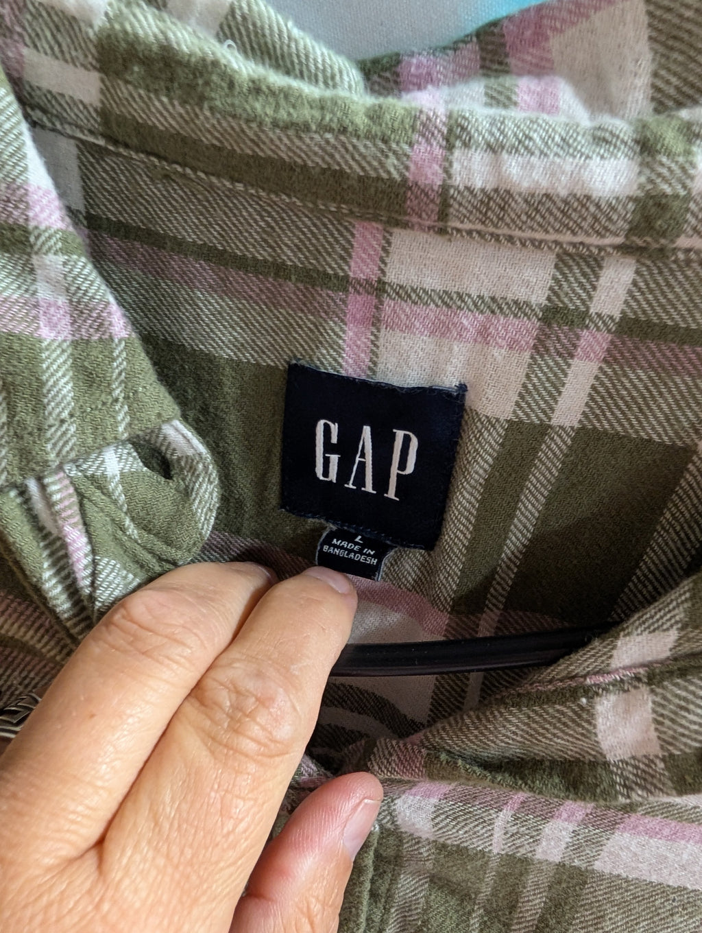 GAP Plaid Long Sleeve Shirt - Green/Pink, Women's - Image 2