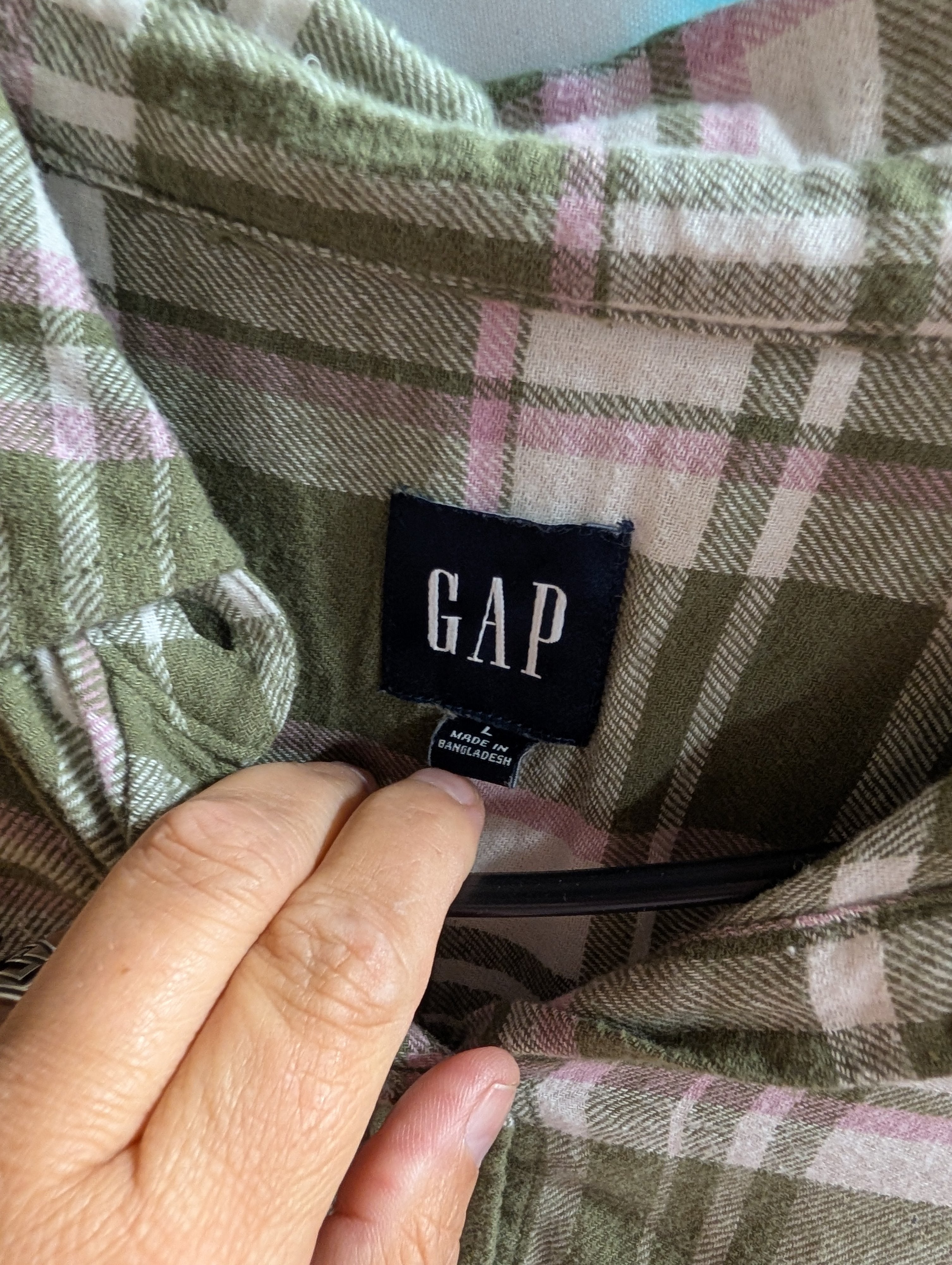 GAP Plaid Long Sleeve Shirt - Green/Pink, Women's - Image 2
