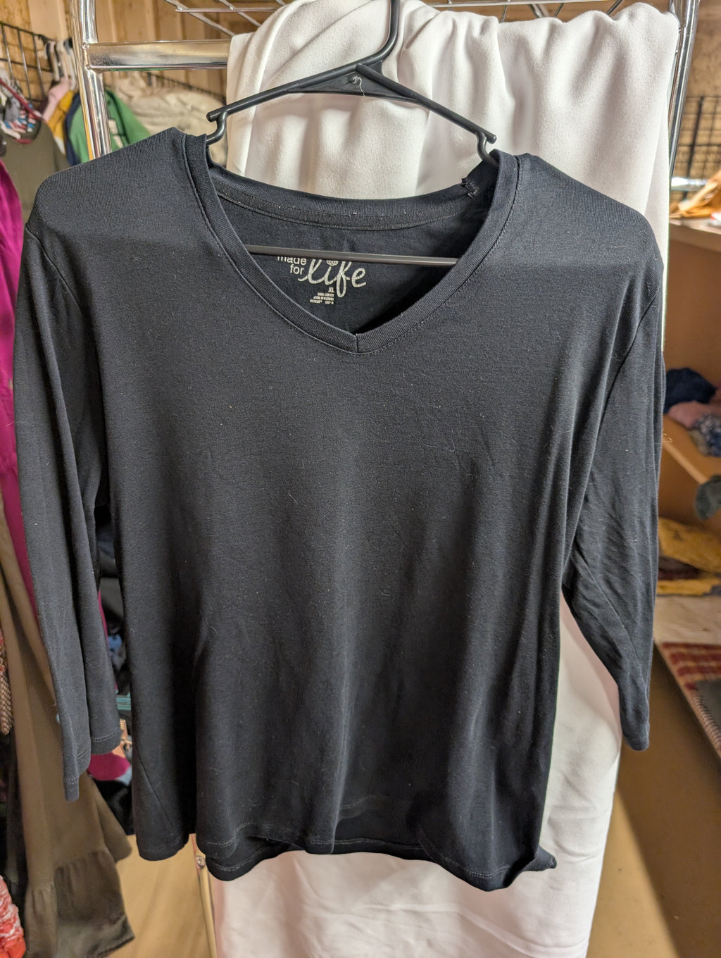 Made for Life Black V-Neck Long Sleeve Shirt XL - Image 1