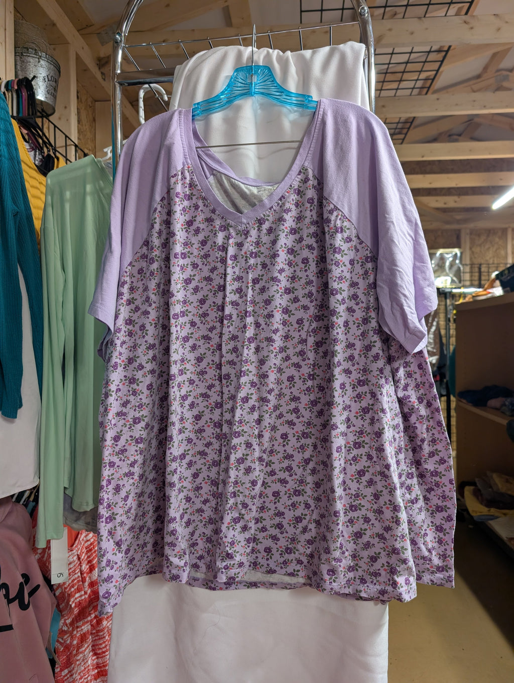 Maurices Purple Floral Short Sleeve Top - Image 1