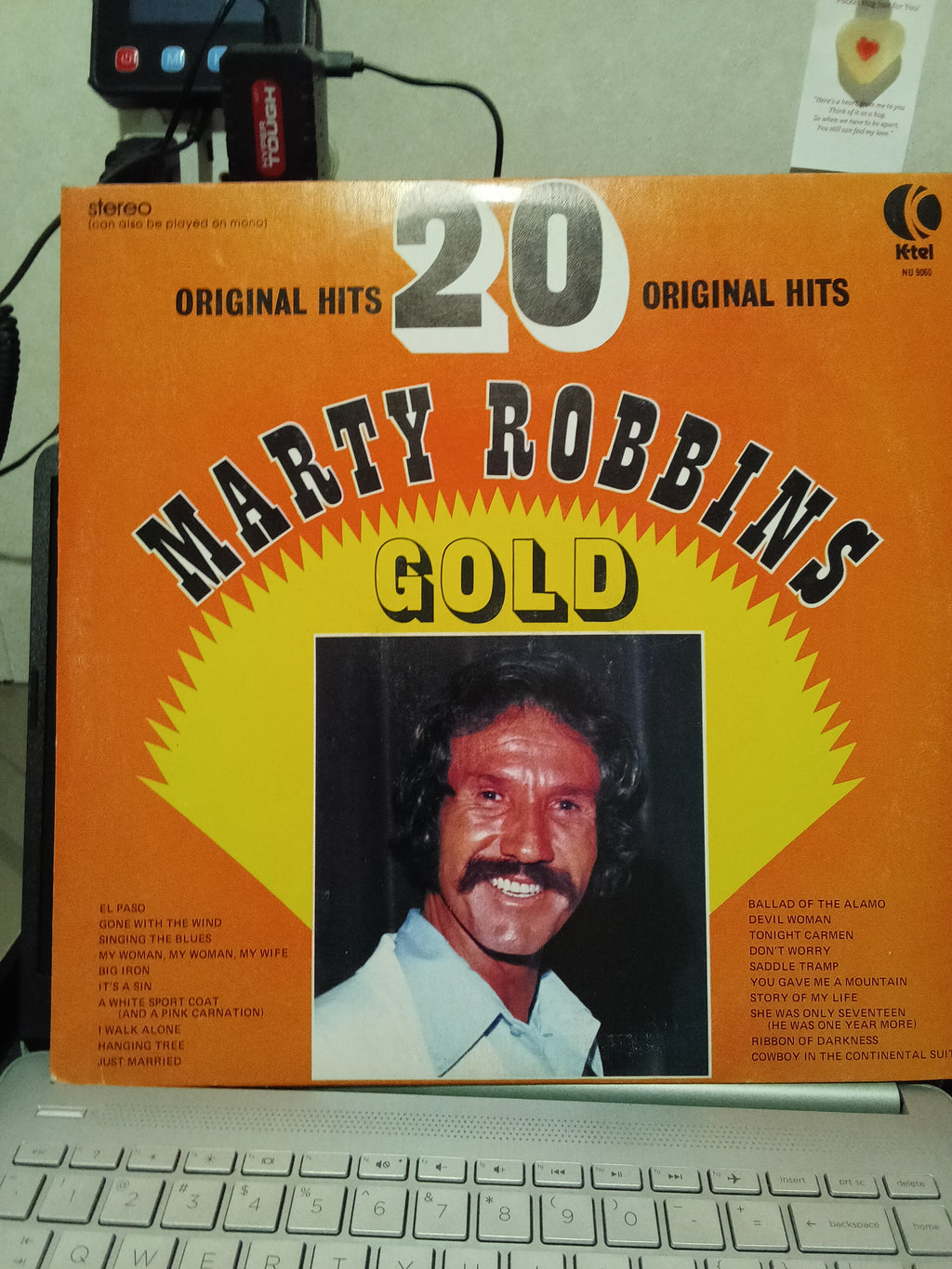 Marty Robbins Gold Vinyl Record 20 Original Hits K-tel 1975 - Image 1