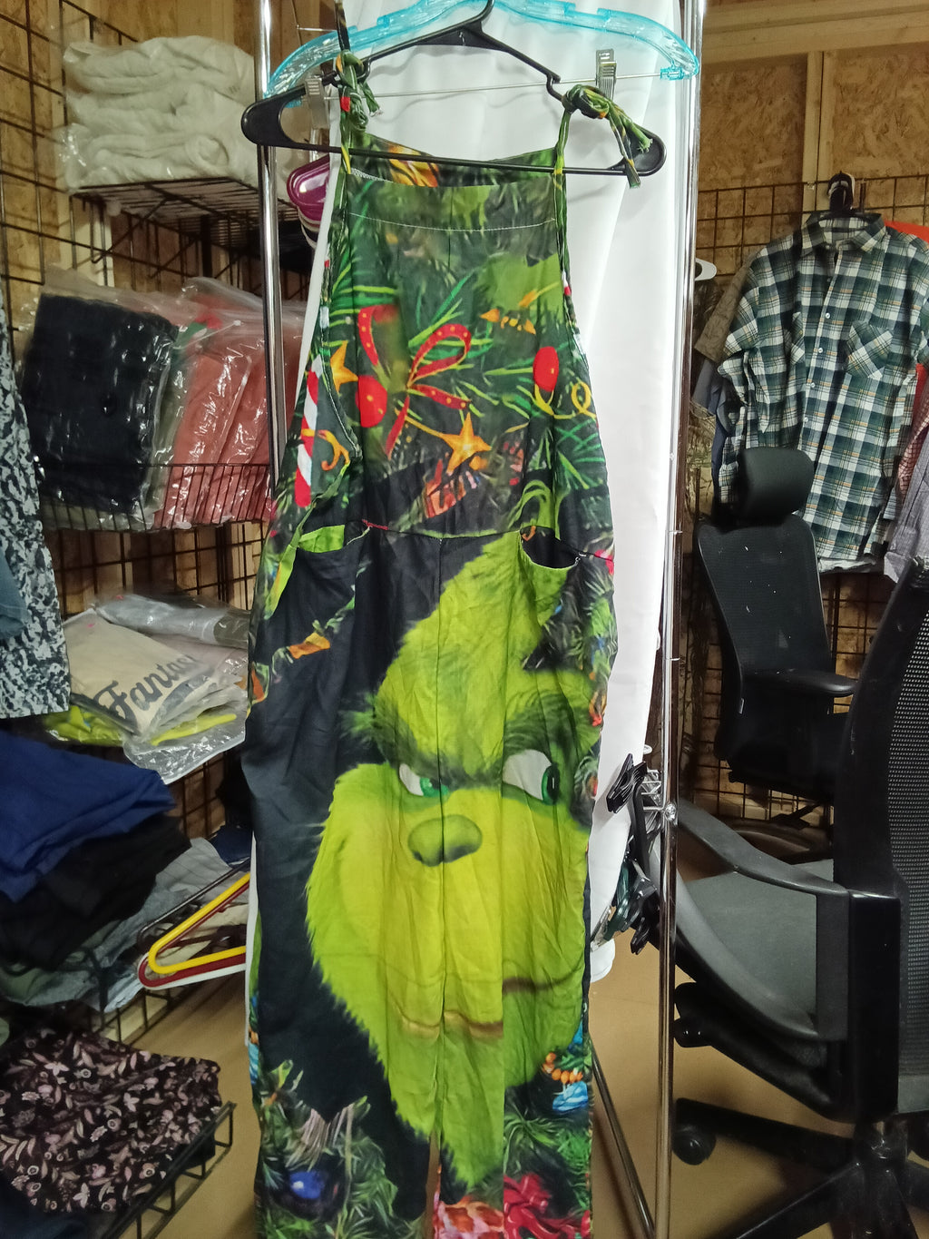 Grinch Christmas Overalls with Pockets - Image 1