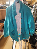 Vintage Teal Button-Up Jacket with Hood - Image 1
