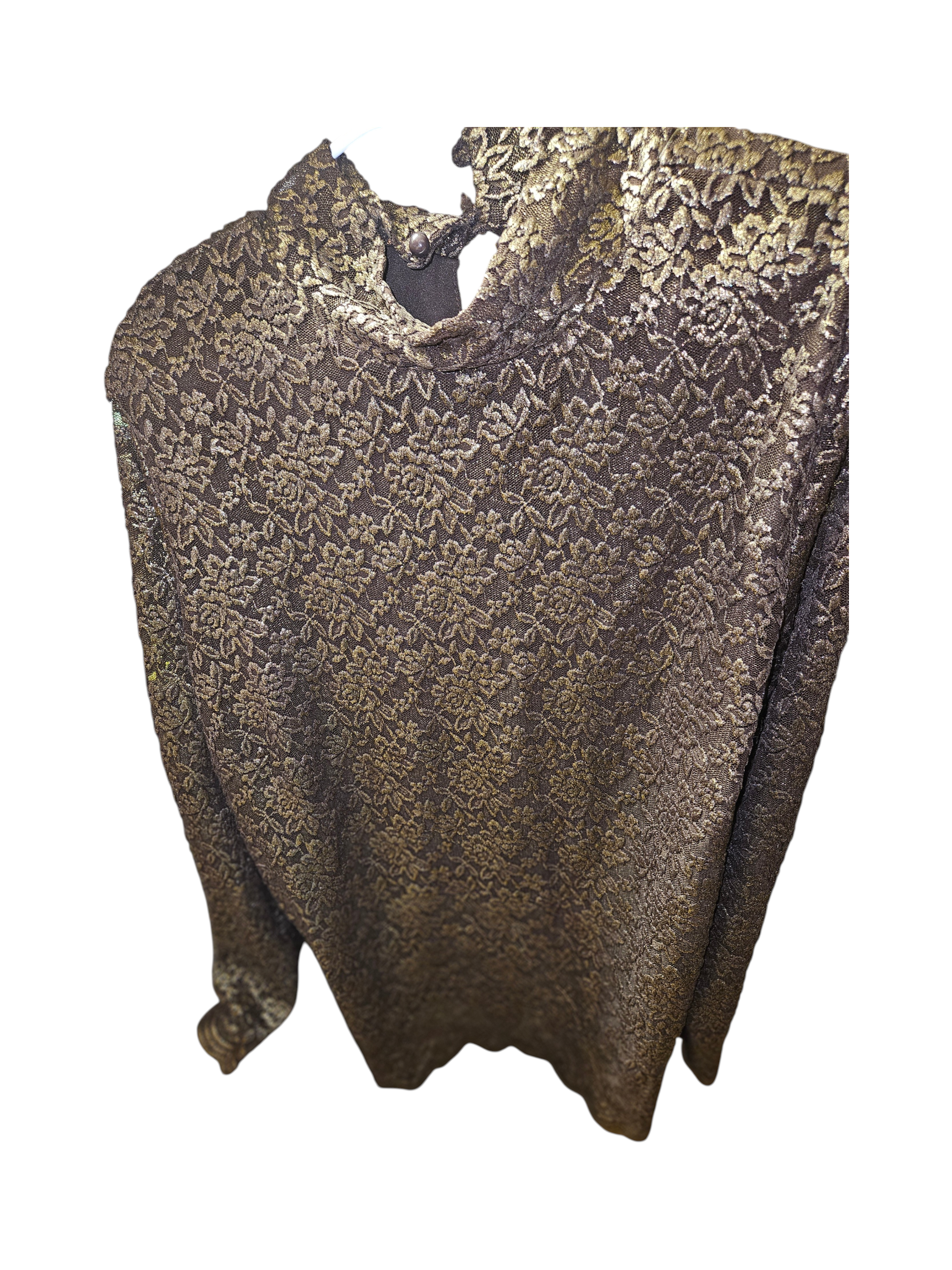 Gold Floral Lace Long Sleeve Top 3 XL - Image 1