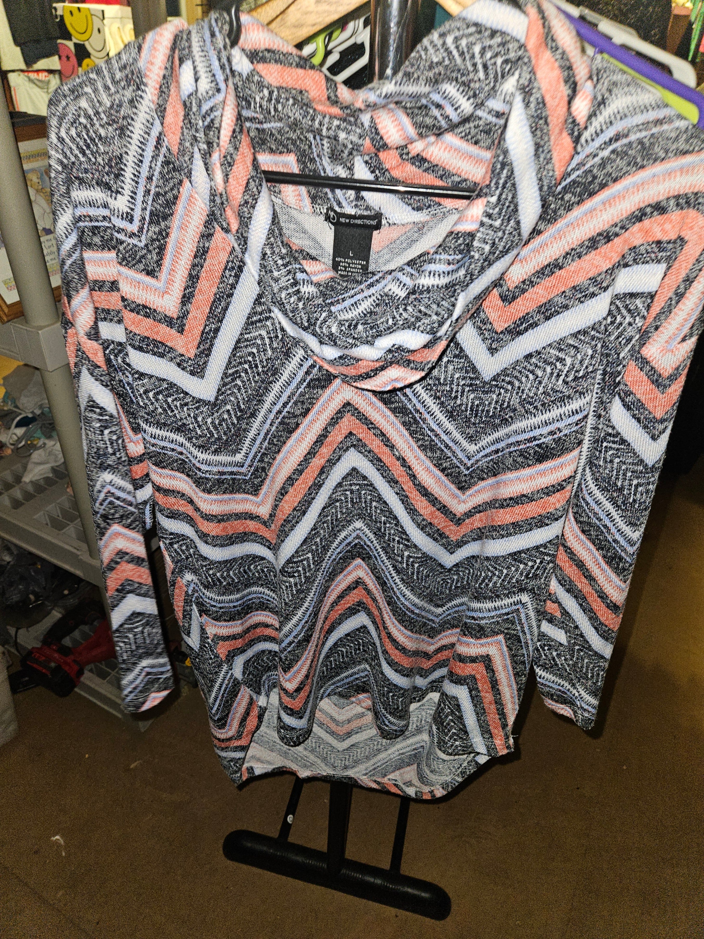New Directions Chevron Long Sleeve Top Size L - Image 1