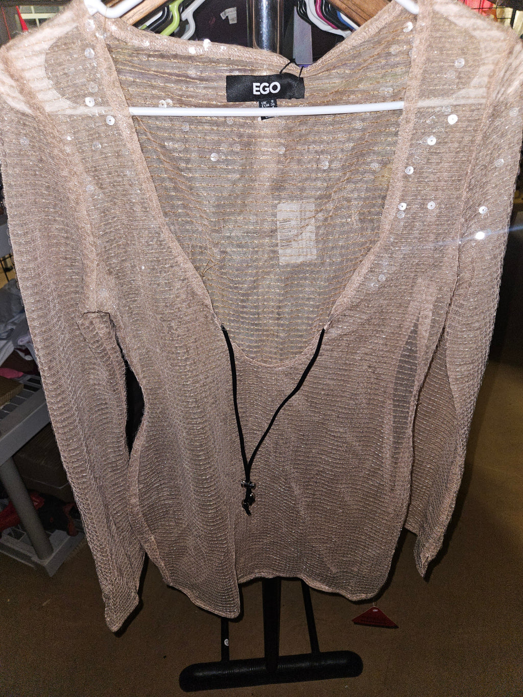 EGO Sequin Long Sleeve Top Size L - Image 1