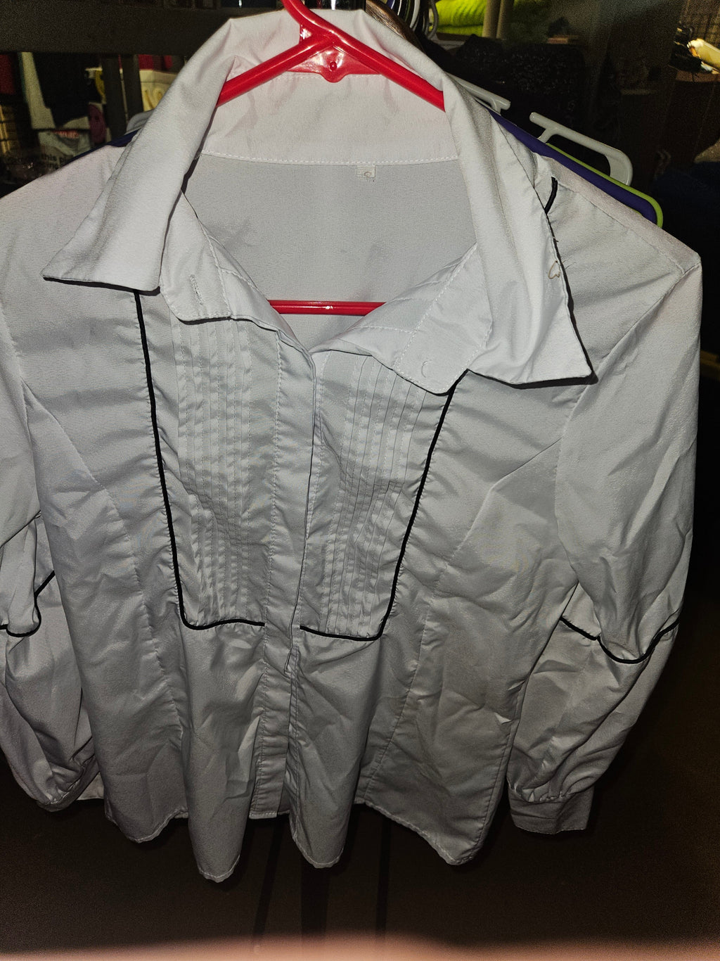 White Long Sleeve Dress Shirt with Black Trim - Image 1