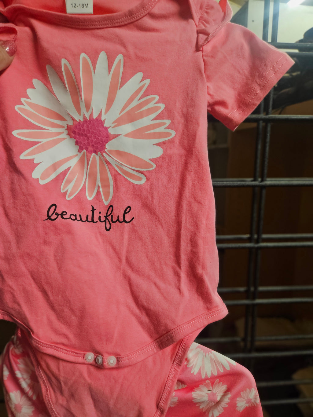 Baby Girl Floral Onesie 12-18M Pink 2 piece - Image 1