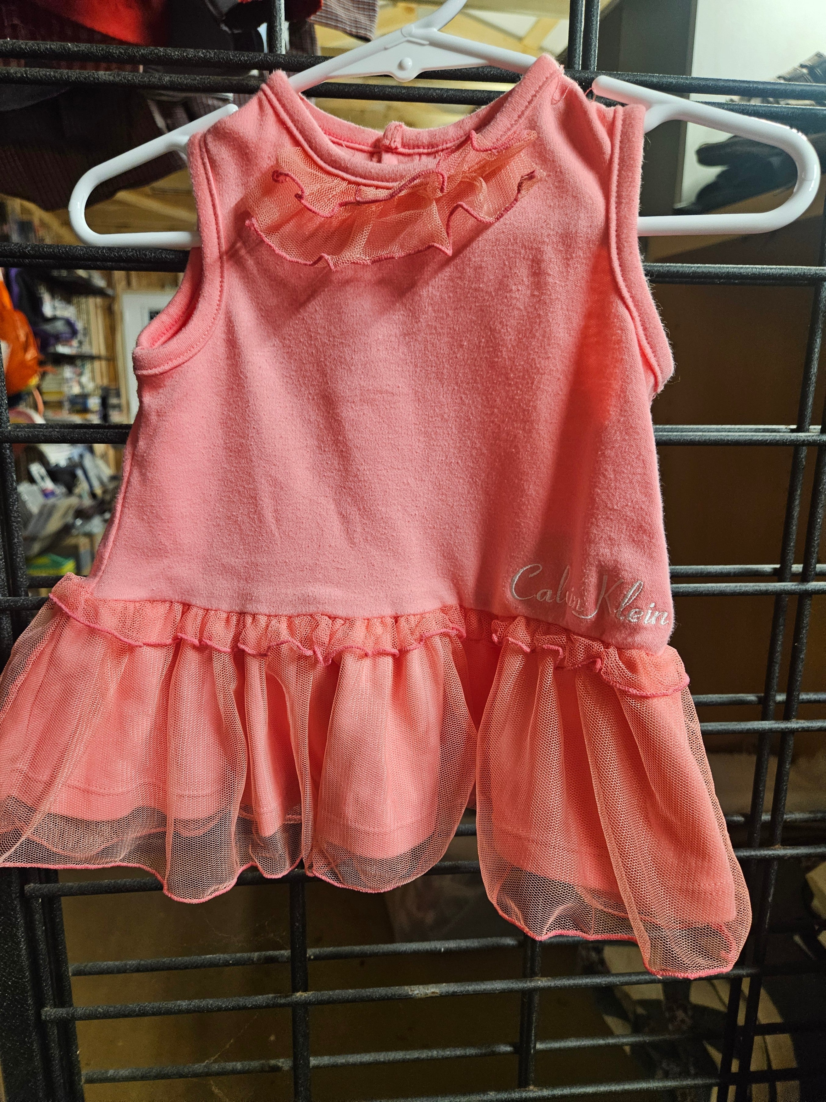 Calvin Klein Pink Sleeveless Baby Dress with Tulle Skirt - Image 1