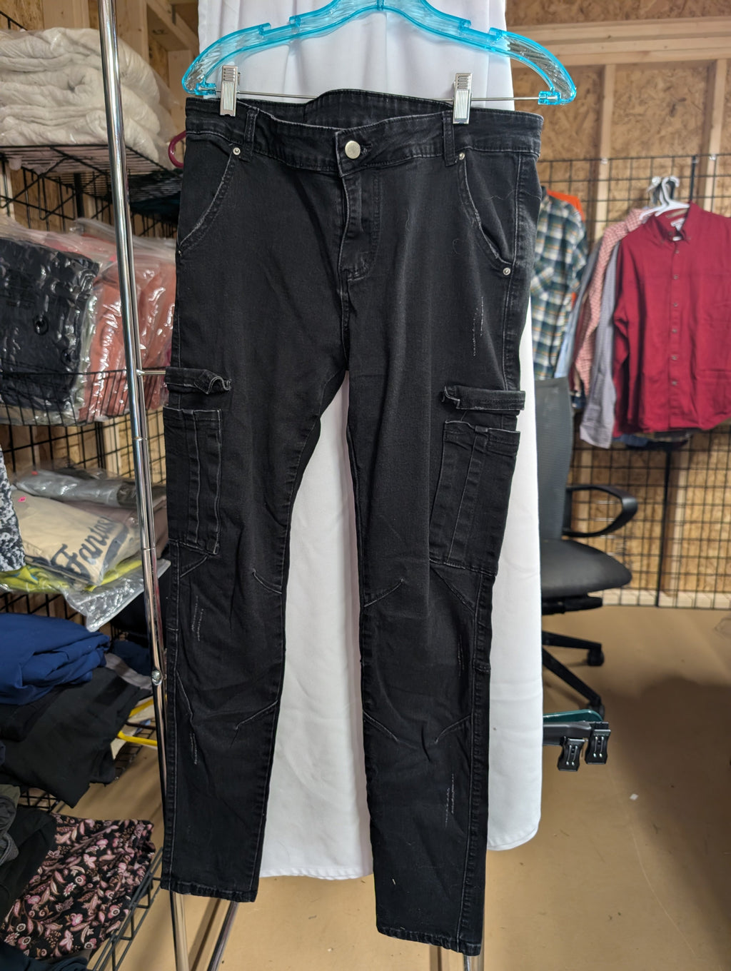 Lady's Black Cargo Pants Size L - Image 1