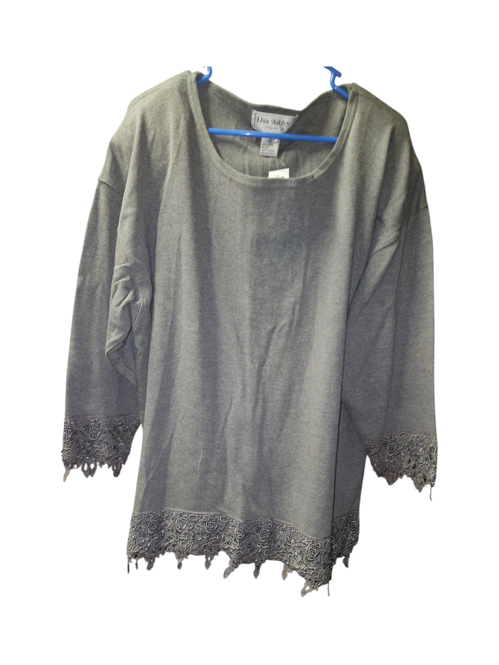 Lisa Ashley Grey Lace Trim Top Size 2X - Image 1