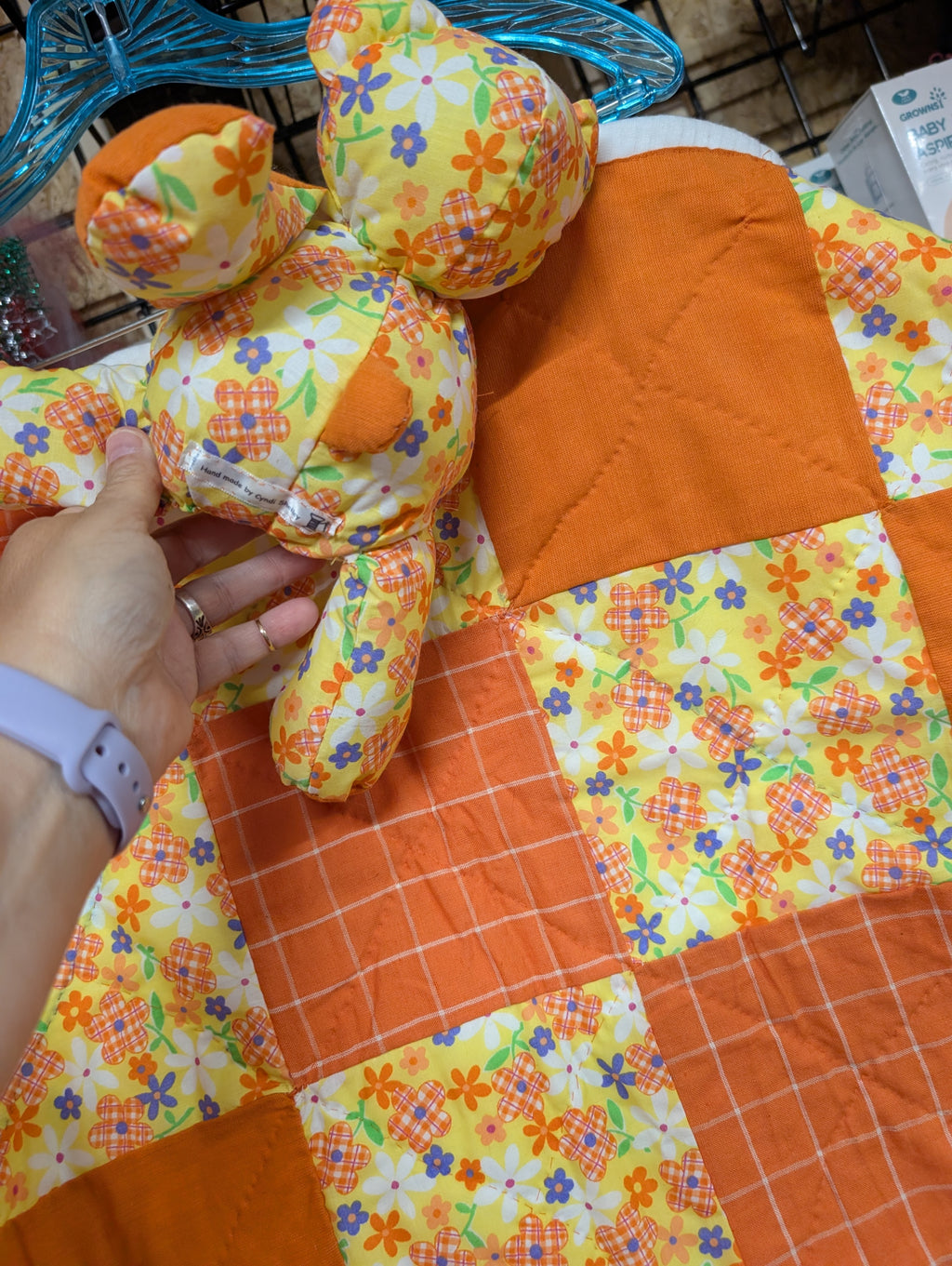 Handmade Patchwork Baby Quilt with Stuffed Bear - Image 2