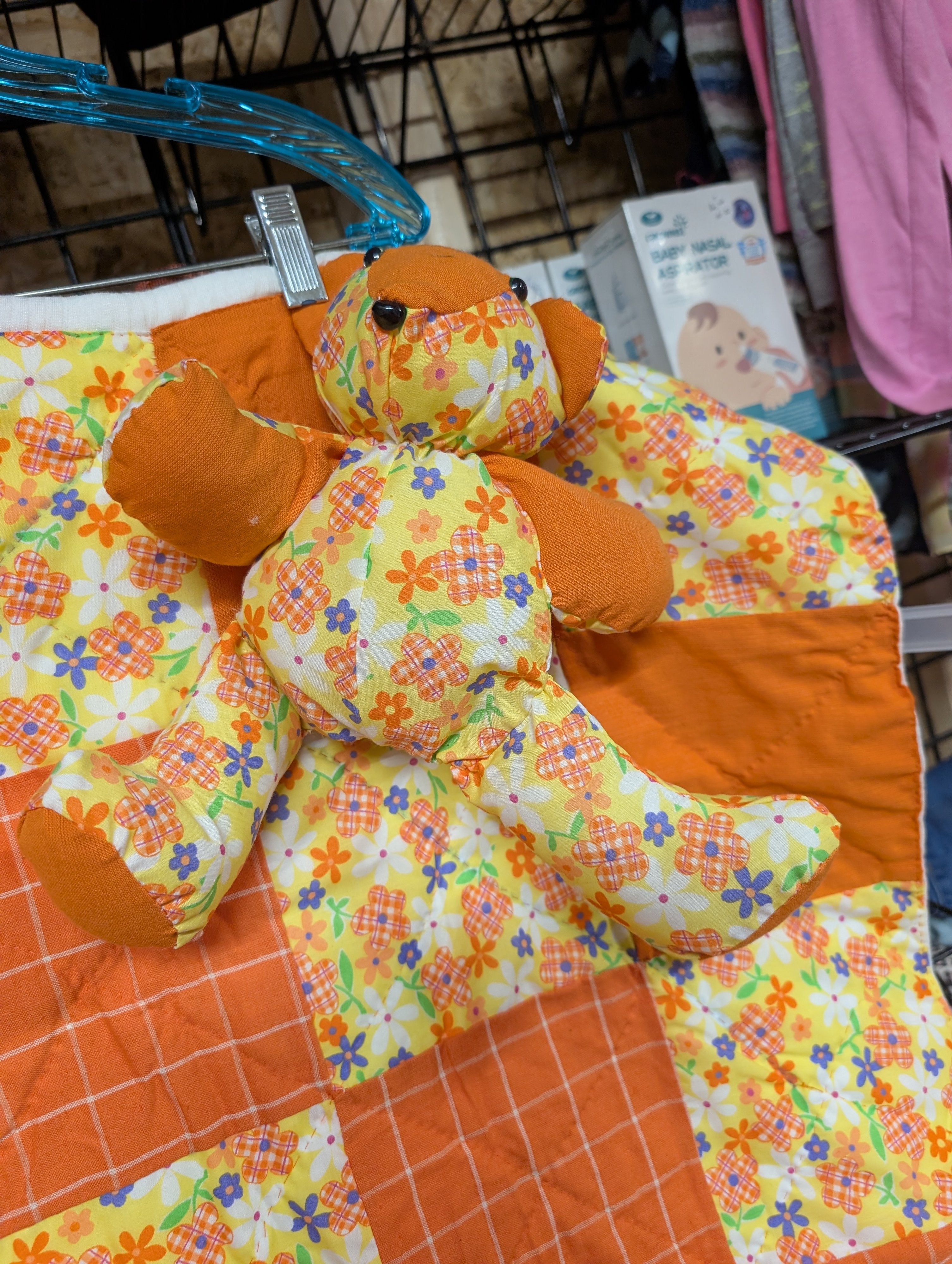 Handmade Patchwork Baby Quilt with Stuffed Bear - Image 6