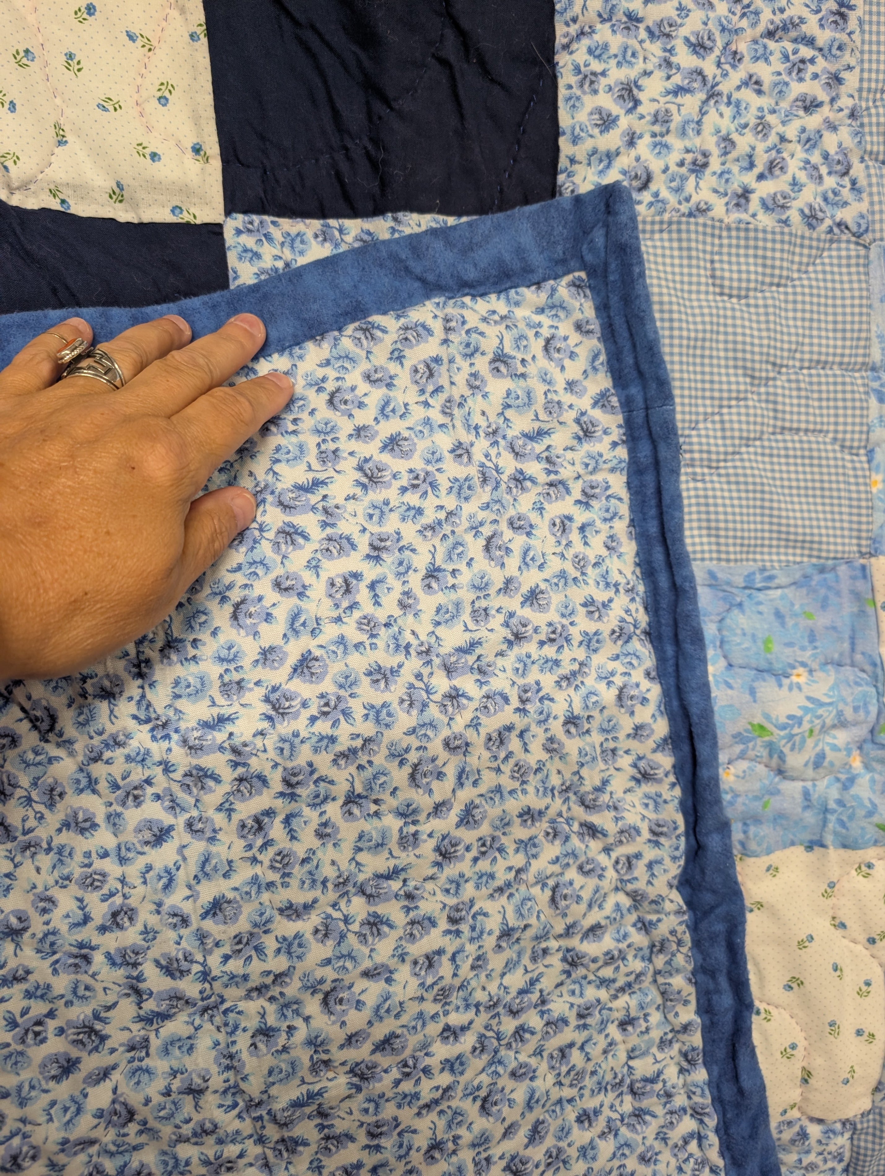 Handmade Blue Patchwork Quilt Floral Design - Image 1