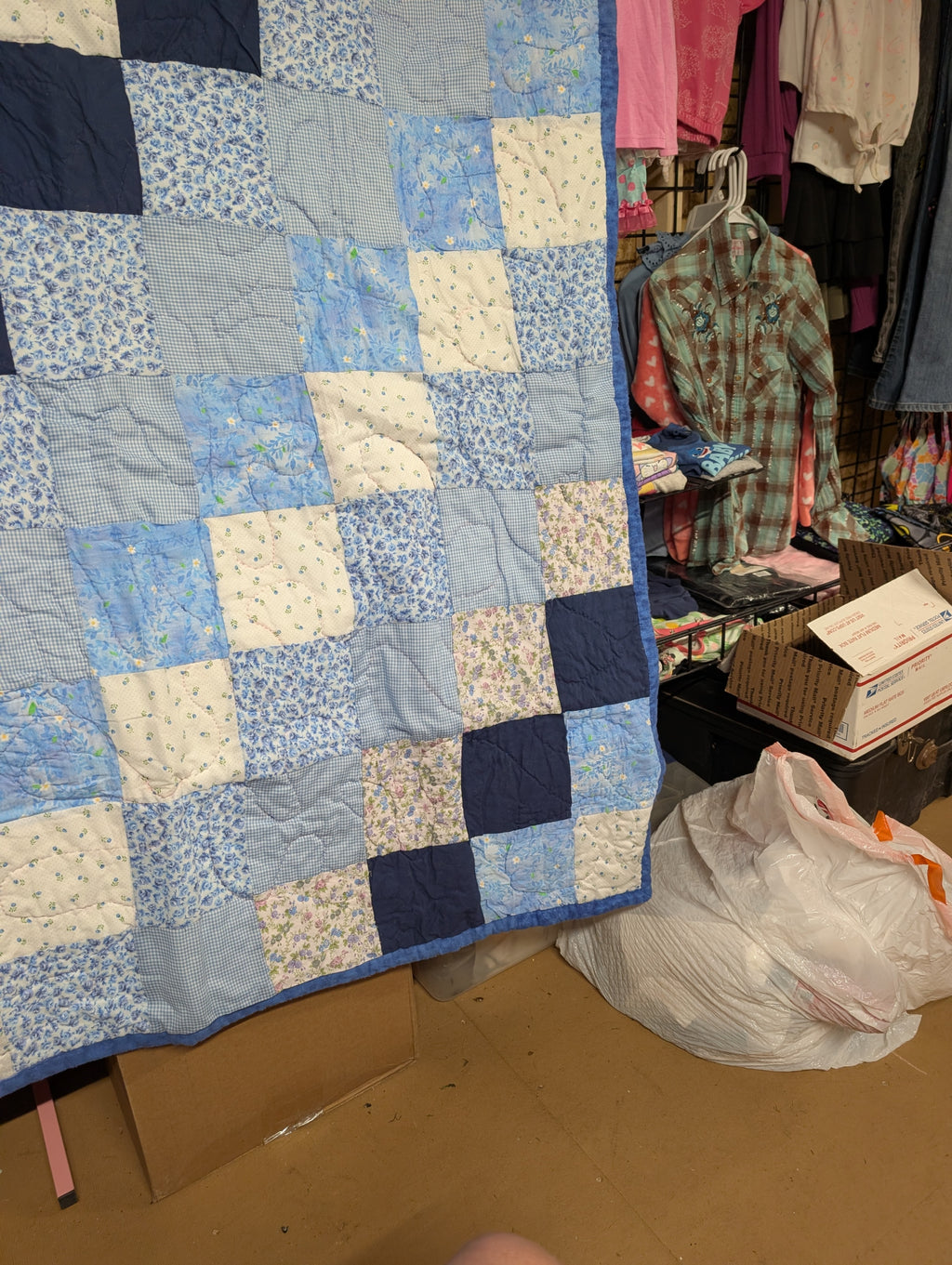 Handmade Blue Patchwork Quilt Floral Design - Image 2
