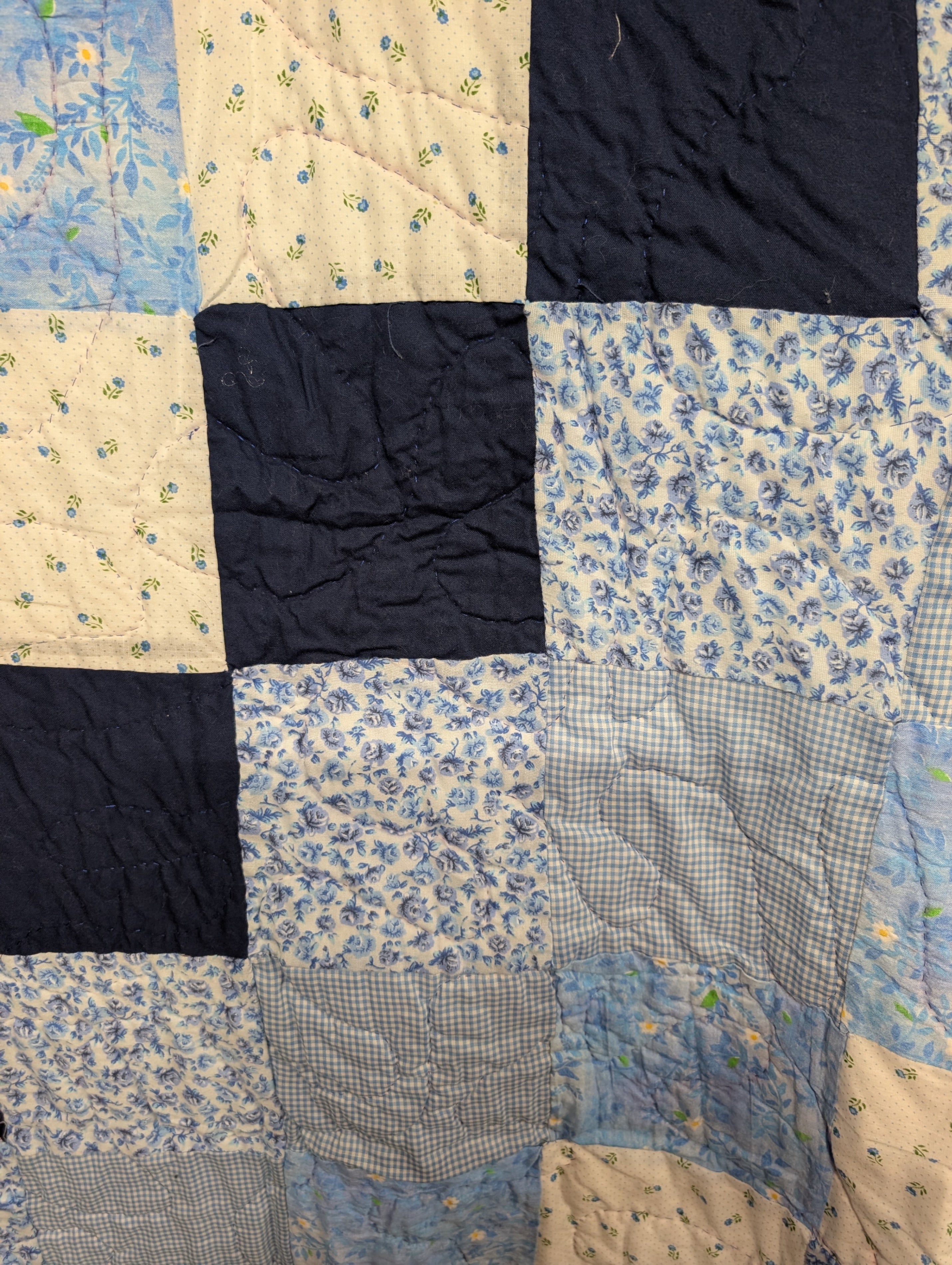 Handmade Blue Patchwork Quilt Floral Design - Image 4