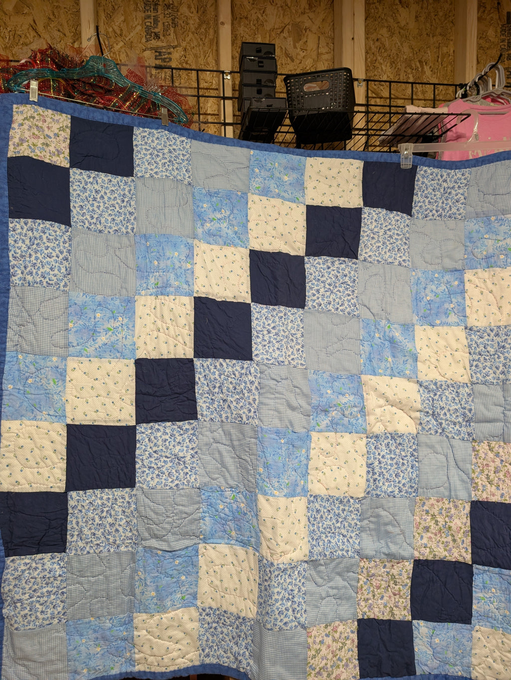 Handmade Blue Patchwork Quilt Floral Design - Image 5