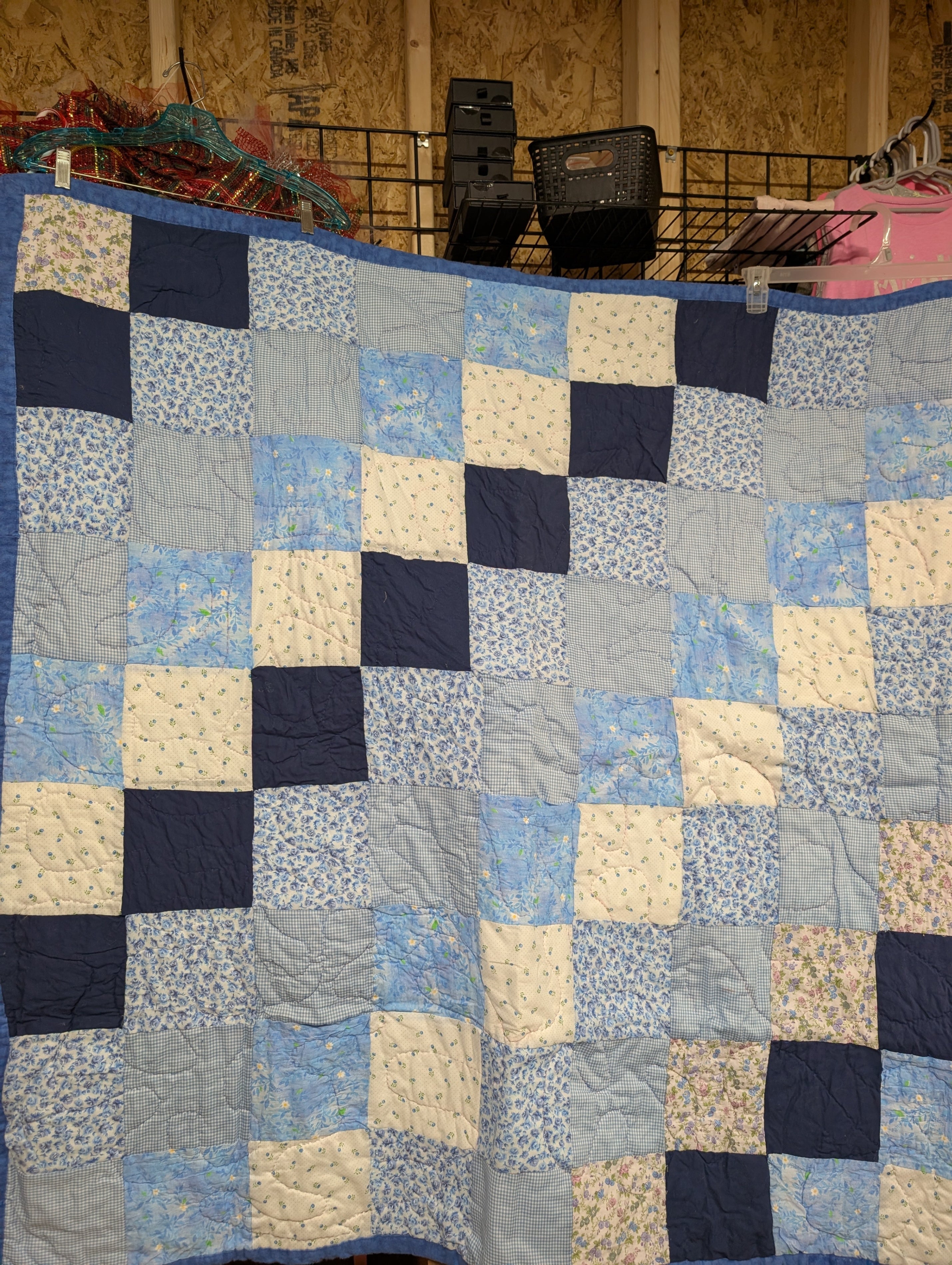 Handmade Blue Patchwork Quilt Floral Design - Image 5