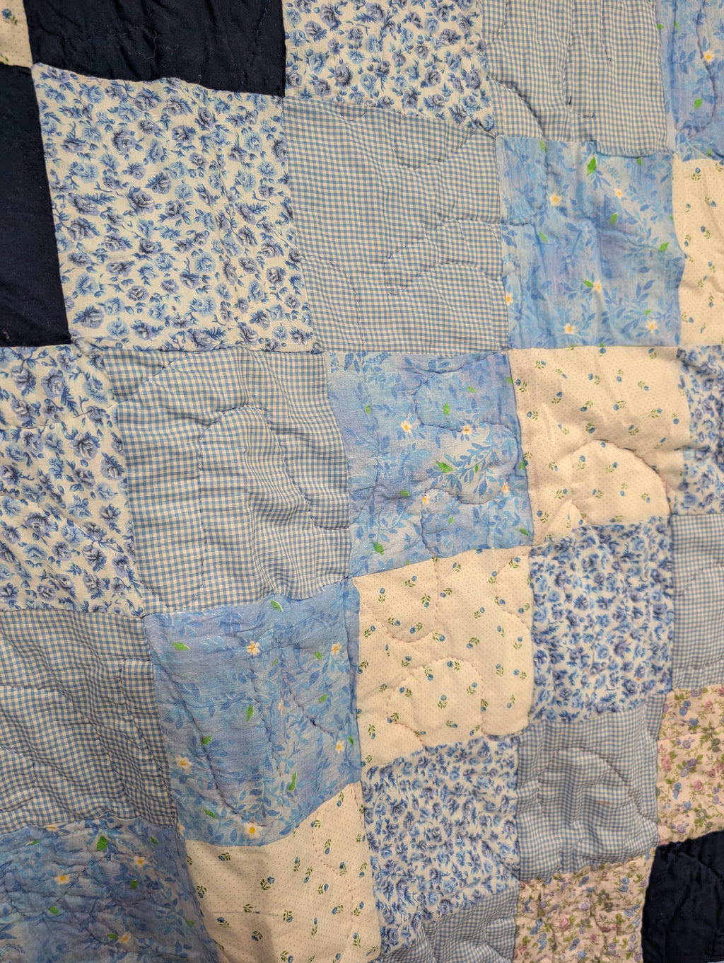 Handmade Blue Patchwork Quilt Floral Design - Image 6