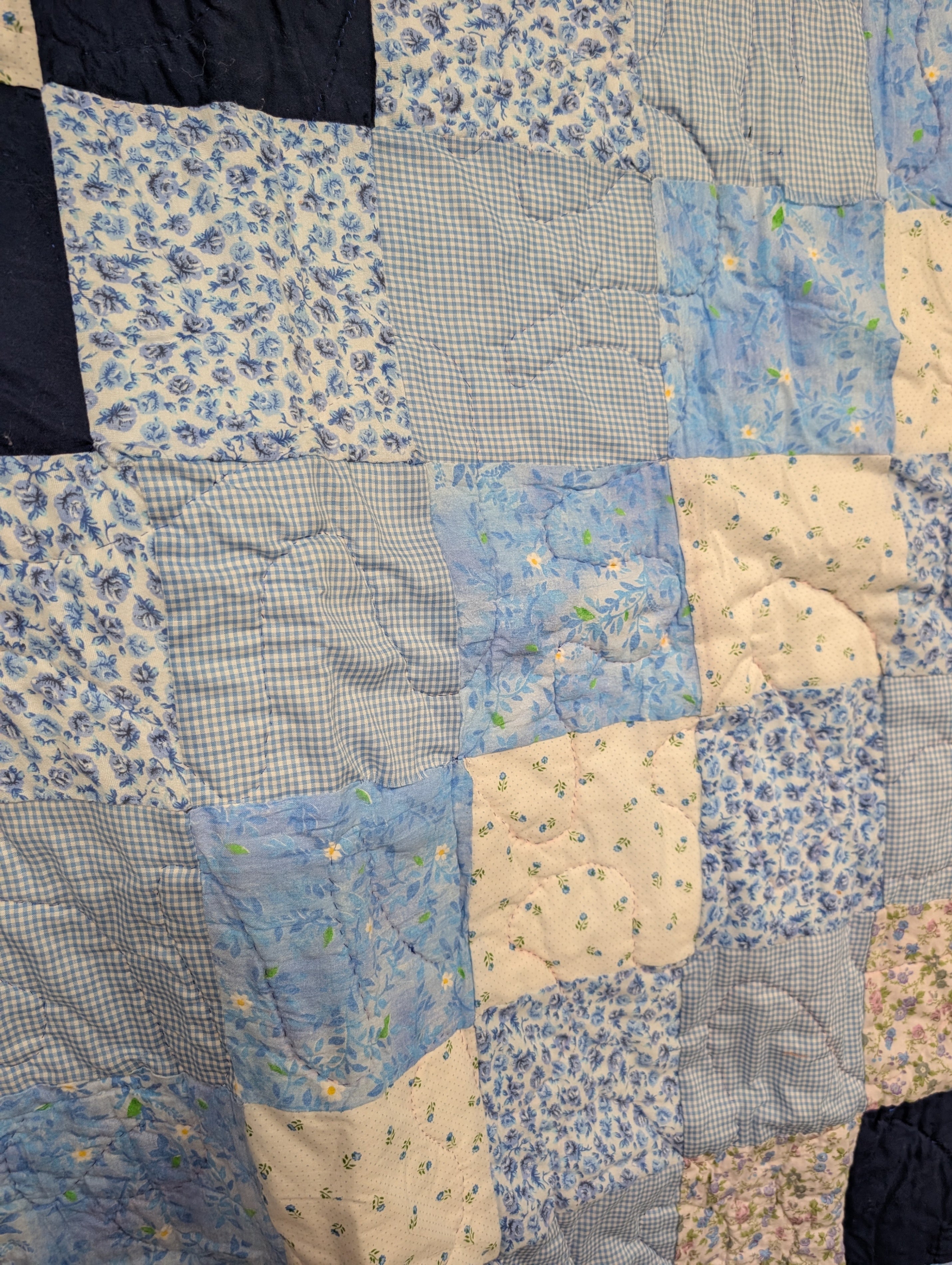 Handmade Blue Patchwork Quilt Floral Design - Image 6