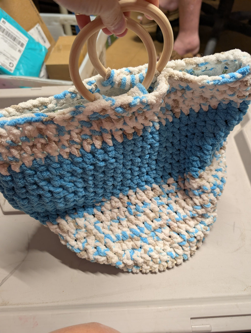 Handmade Floral Crochet Hobo Bag by Cyndi Shelley - Image 1