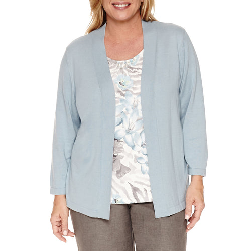 Alfred Dunner 3/4 Sleeve Crew Neck Layered blouse with Sweaters attached Plus - Image 1