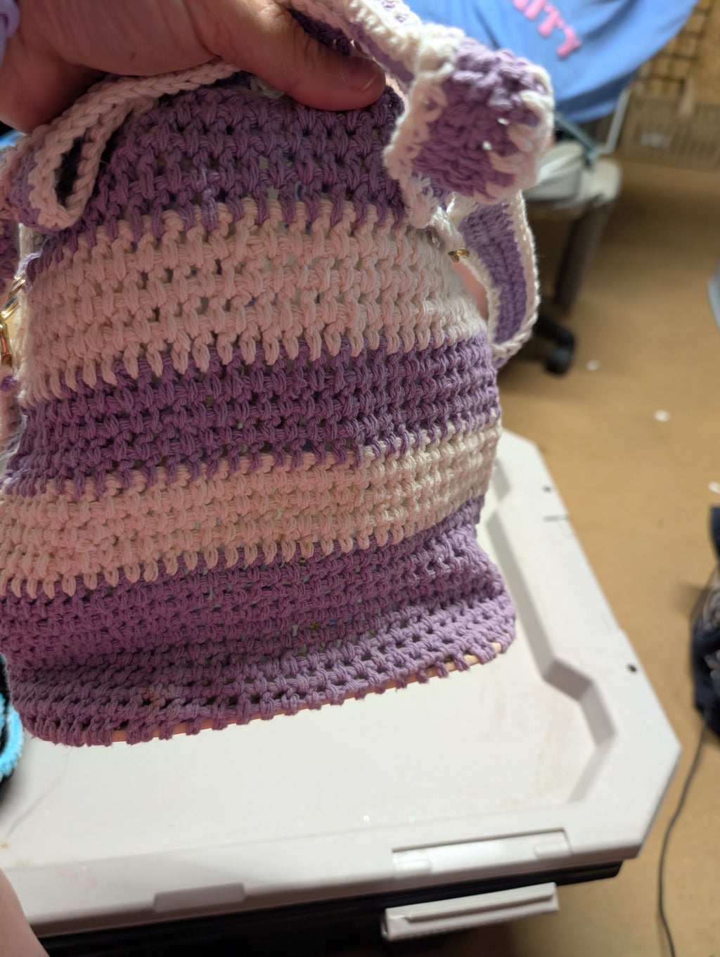 Handmade Crochet Bag with Floral Lining with pochets - Image 1