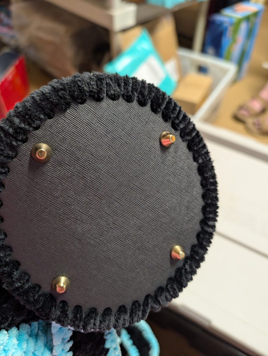 Handmade Crochet Drawstring Bag Black and Aqua - Image 4