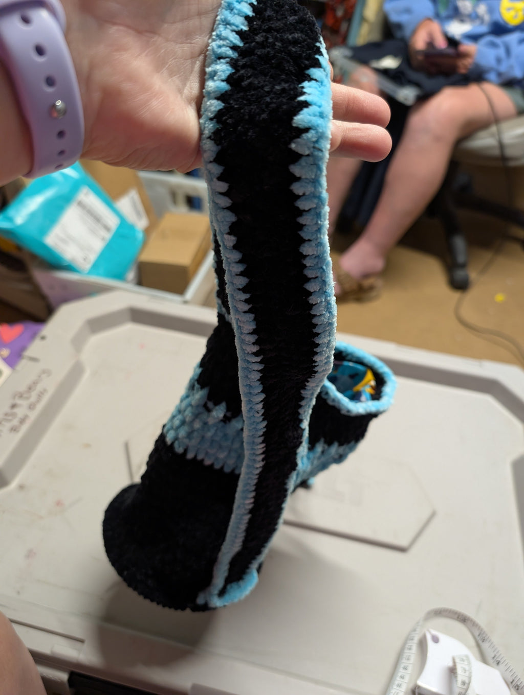Handmade Crochet Drawstring Bag Black and Aqua - Image 6
