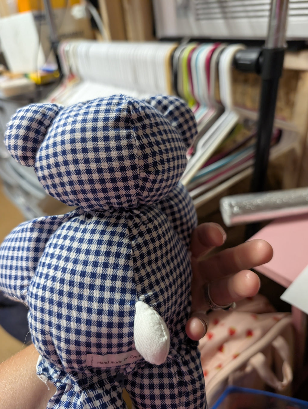 Handmade Blue Gingham Teddy Bear Plush Toy - Image 3