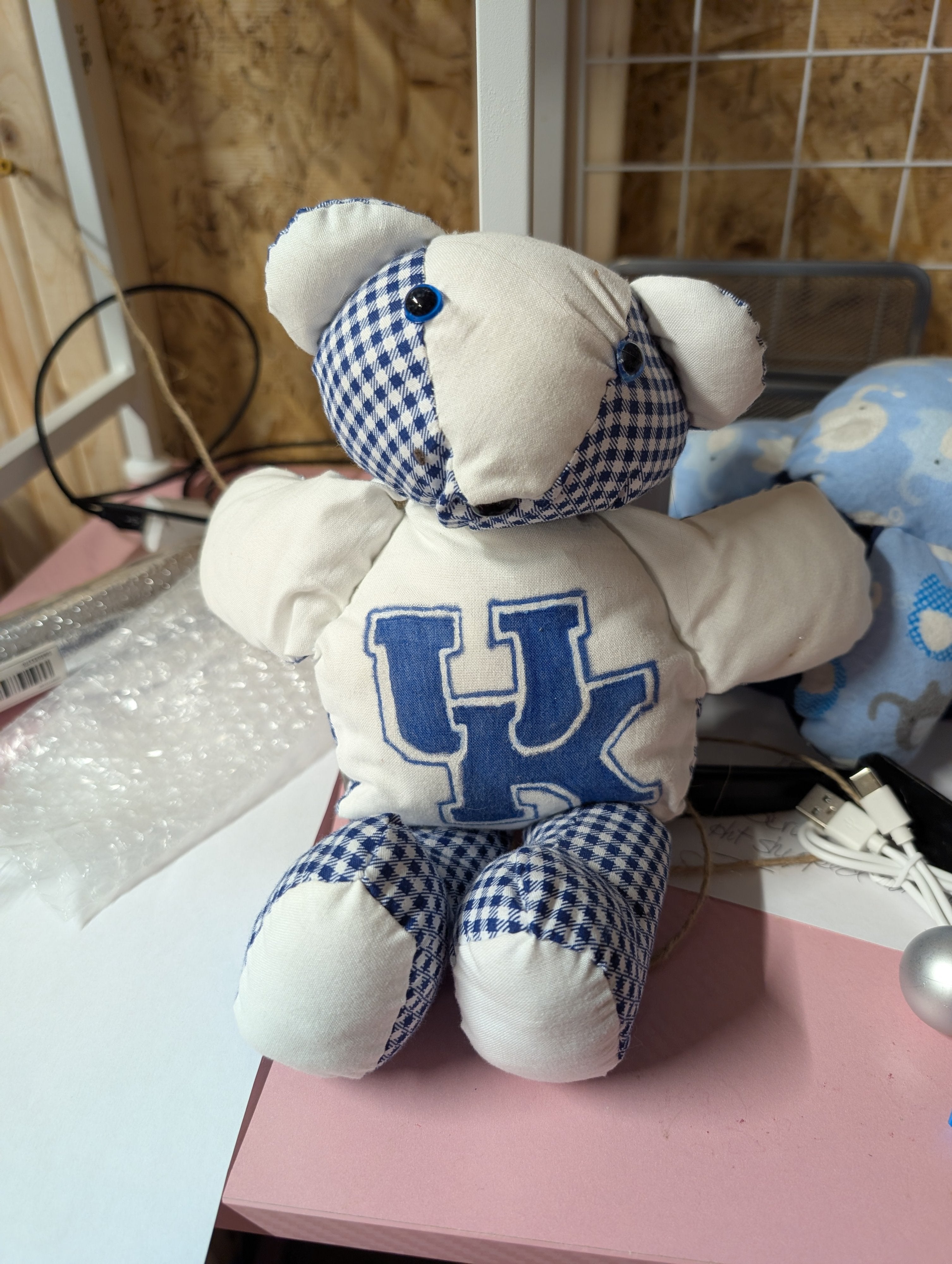 Handmade Blue Gingham Teddy Bear Plush Toy - Image 2